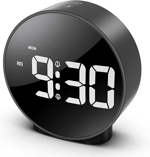 ORIA Digital Alarm Clock, HD LED Display Alarm Clock, Simple Table Clock, Electronic Desk Clock, Dual Alarms, 12/24Hr, 4 Adjustable Brightness for Bedroom, Office, Table, Black