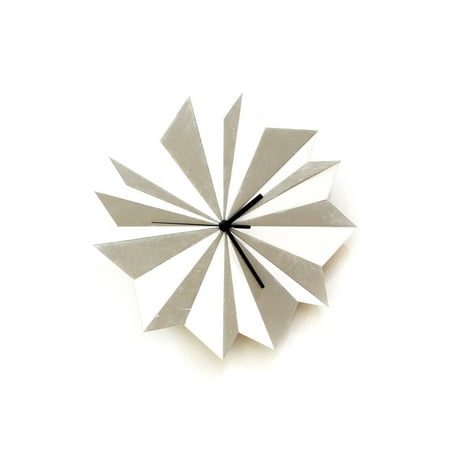 Origami Silver - 11.5 in Silver & White Clock, Asian Style Origami Decor, Analog Japandi Wall Clock