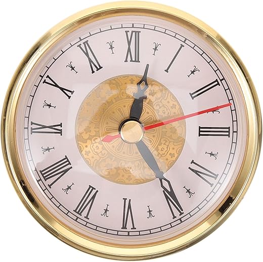 OSALADI Clock Insert 3 Inch Round Quartz Clock Fit-up Movement Miniature Clock White Dial Gold Trim with Roman Numerals for Home Office Nursery Bathroom Classroom