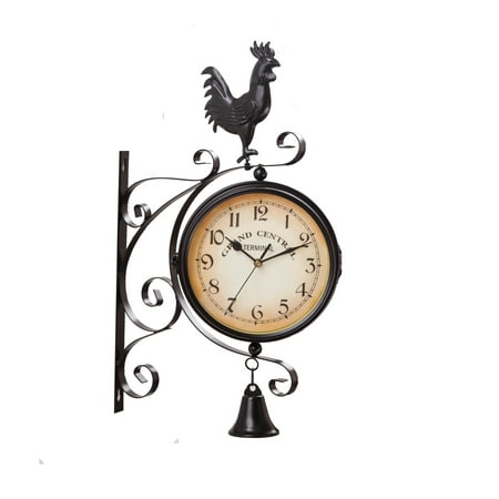 Outdoor Garden Wall Station Clock Double Sided Cockerel Home Decor