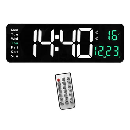 Oversized 15 Digital USB Two-Color Display with Remote Control Large Number W/ Calendar Classroom Bedroom Decoration , Green