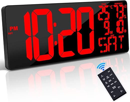 [Oversized] 18" Large Digital Wall Clock with Remote Control, Auto-Dimming Digital Clock Large Display with Date/Temp/Week, DST, Alarm, 5.9”Jumbo Numbers Large Digital Clock for All Large Spaces Use