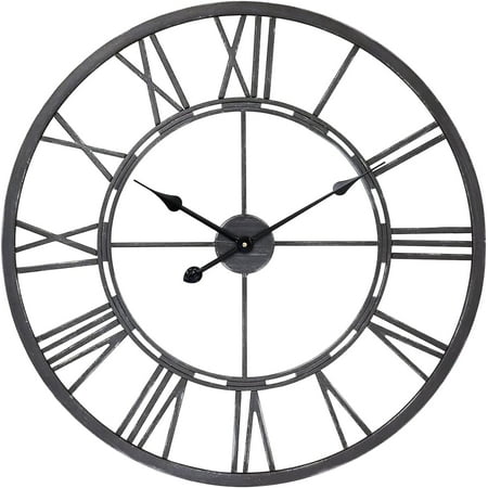 Oversized Roman Numeral Gray Finish Wall Clock for Living & Dining Room Decor