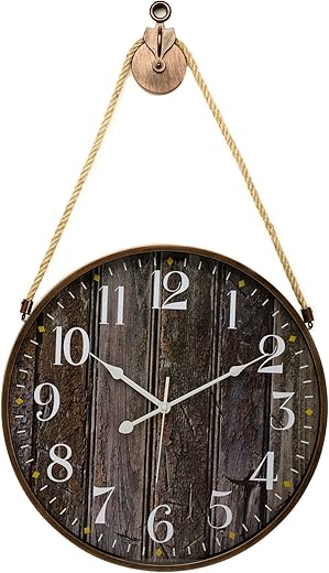 Pacific Bay Montpellier Large Wall Clock Decorative Lightweight Rope Hang Modern Wall Clock Silent Non-Ticking 3-D Dial Easy-to-Read Battery Operated Glass Cover 18-inch Rustic Clock – Latest Model