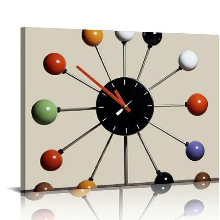 PALNKART Orb Spoke Midcentury Modern Retro Starburst Ball Wall Clock Quiet Quartz Movement Mid Century Decorative, Multi, Multicolor 20x16in