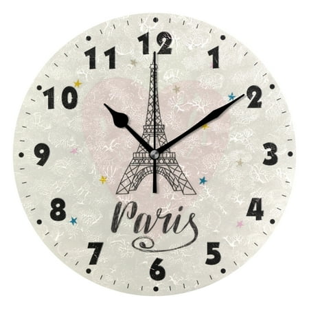 Paris Eiffel Tower Round Wall Clocks French Style Silent Wall Hanging Watch 25cm Wooden Clock for Living Room