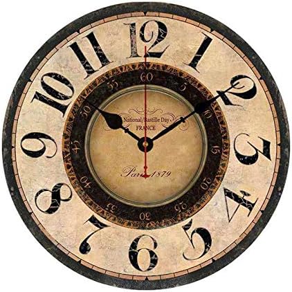 Paris French Countryside Rustic Wall Clock Silent Non-Ticking Battery Operated Decorative Wood Clock 12 inch