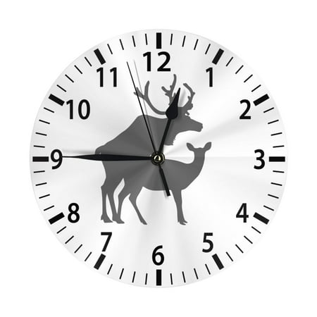 PAYOHTO 10''Wall Clock Silhouette of Mating Deers, Frameless Battery Operated Silent Non-Ticking Electronic Clock for Office Living Room Bedroom