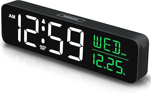 Peakeep 9 Digital Alarm Clock Large Display for Bedroom Living Room, Loud for Heavy Sleepers Adults, Auto DST, Date Day of Week Temperature, Dimmable Plug in Electric Clock Battery Backup & USB Port