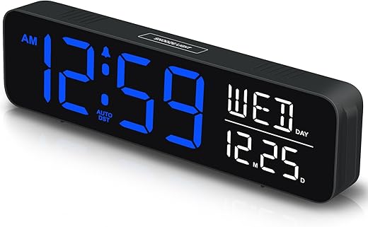 Peakeep 9" Digital Alarm Clock Large Display for Bedroom Living Room, Loud for Heavy Sleepers Adults, Auto DST, Date Day of Week Temperature, Dimmable Plug in Electric Clock Battery Backup & USB Port