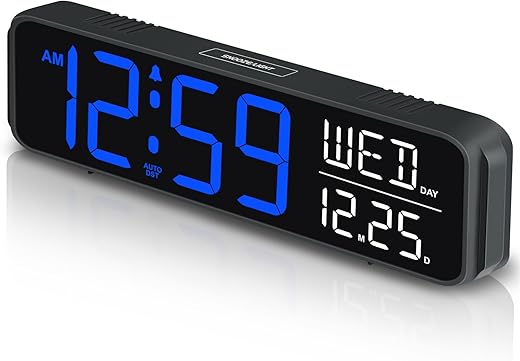 Peakeep 9" Digital Alarm Clock Large Display for Bedroom Living Room, Loud for Heavy Sleepers Adults, Auto DST, Date Day of Week Temperature, Dimmable Plug in Electric Clock Battery Backup & USB Port