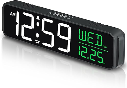 Peakeep 9" Digital Alarm Clock Large Display for Bedroom Living Room, Loud for Heavy Sleepers Adults, Auto DST, Date Day of Week Temperature, Dimmable Plug in Electric Clock Battery Backup & USB Port