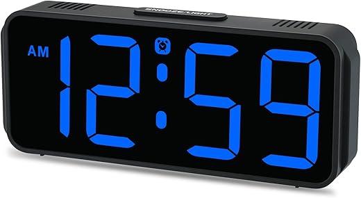 Peakeep Small Digital Alarm Clock for Bedrooms Bedside, Plug in Electric Clock Large Big Numbers Display with Battery Backup for Desk Table, 6 Dimmers, 5 Adjustable Alarm Volumes(Blue)