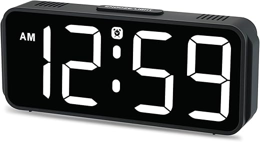 Peakeep Small Digital Alarm Clock for Bedrooms Bedside, Plug in Electric Clock Large Big Numbers Display Battery Backup for Desk Table, 6 Dimmers, 5 Adjustable Alarm Volume (White)