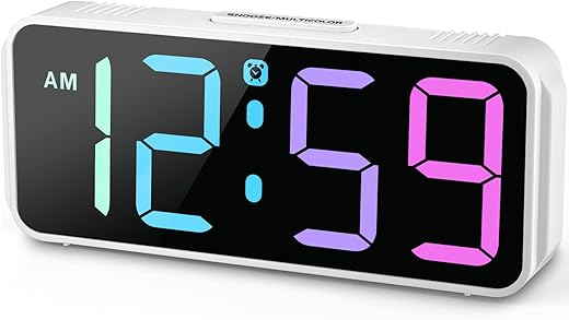 Peakeep Small Digital Clock, RGB Color Changing Alarm Clock for Bedrooms Bedside - 6 Brightness, Powered by Corded Plug Electric Adapter, Backup with Battery