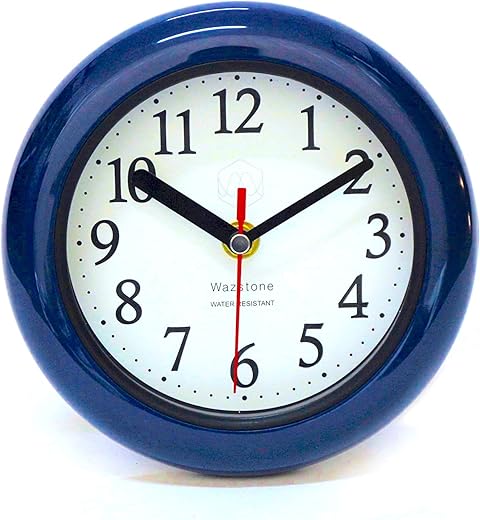 Perfect Shell Blue Ocean Water Resistant Clock, Quartz Movement, Simple Design, 6.5" in Diameter, ABS Glass Front, Flexible Options to Hang or to Stand. Withstand Water Vapor and Moisture.