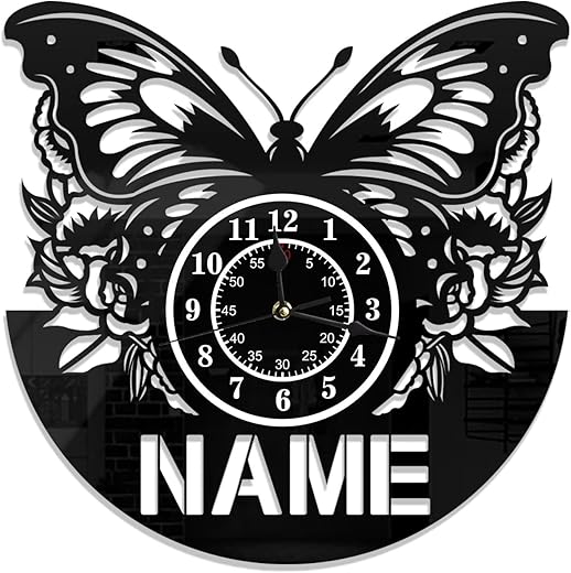 Personalized Art Wall Clock,Fun Wall Clock with Personalized Name,Animal Style Personalized Clock,Bedroom/Living Room Decorative Wall Clock,Creative Clock for Family and Friends,Butterfly Wall Clock