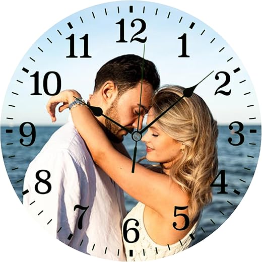 Personalized Photo Wall Clocks, Custom Round Silent Clocks with Picture/Image/Text, Wood Material, Quiet Keepsake/Memento