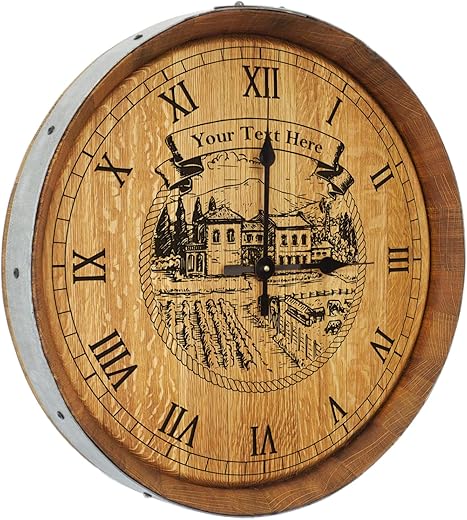 PERSONALIZED Wine Barrel Top Clock Old Winery Hacienda Design - Central Coast Creations - Wine Barrel Furniture