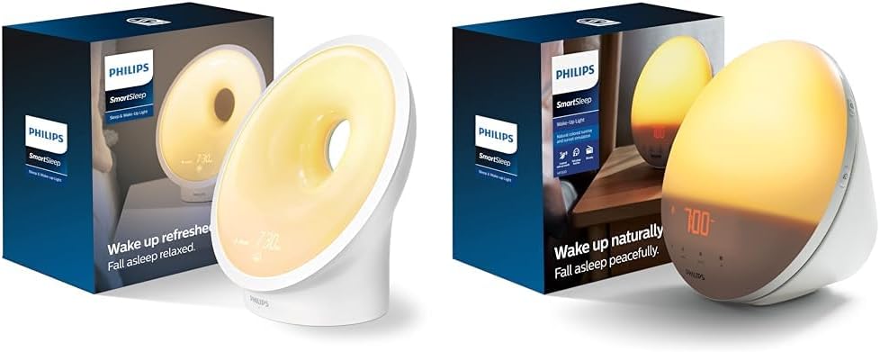 Philips SmartSleep Sleep and Wake-Up Light, Simulated Sunrise and Sunset & Wake-up Light, Colored Sunrise and Sunset Simulation, 5 Natural Sounds