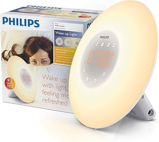 PHILIPS Wake-up Light, Sunrise Simulation, 2 Natural Sounds, FM Radio & Bedside Lamp, HF3505/60