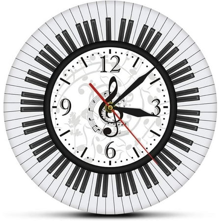 Piano Keyboard Treble Clef Wall Art Modern Silent Wall Clock Musical Notes Black And Decorative White Wall Watch Music Studio Decor Pianist Gift