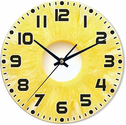 Pineapple Slices Wall Clock Yellow Battery Powered Wall Clock Silent Non Ticking 10 Inch for Living Room, Kitchen, Home,Bathroom, Bedroom