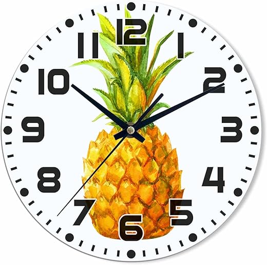 Pineapple Wall Clock Watercolor Ananas Comosus Battery Powered Wall Clock Silent Non Ticking 10 Inch for Living Room, Kitchen, Home,Bathroom, Bedroom