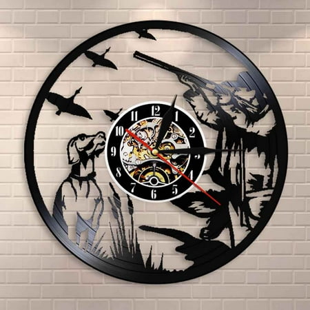 Pintail Duck Hunting Wall Art Man Cave Decor Wall Clock Man Hunters Gun and Dog Duck Hunting Vinyl Record Wall Clock Hunter Gift