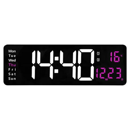 Plertrvy Clearance! Clock, Large Screen Function Display Clock Digital Clock (16 inches) 6626 Powder Temperature, Large Led Digital Wall Clock Temperature Date Day Display Usb Remote Control