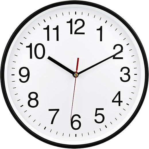 Plumeet Extra Large Wall Clock - 16" Non Ticking Silent Quartz Black Wall Clocks - Simple Design Wall Clocks for Living Room Decor, Battery Operated, White