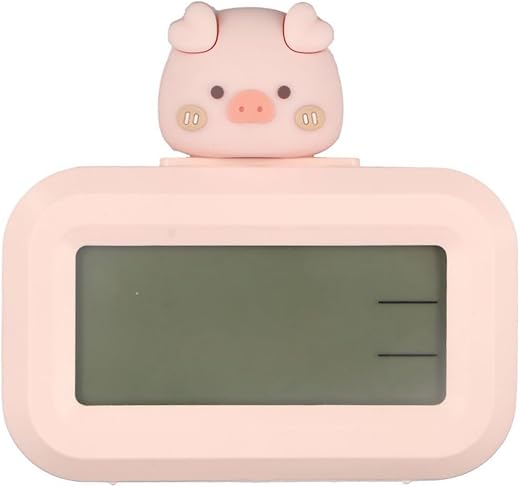 Pokinge 1Pcs Cartoon Digital Alarm Clock Cute Pig Countdown Timer LED Mini Electronic Clock Calendar Desktop Clock Creative Study Gift for Student