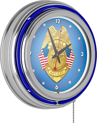 Police Officer Chrome Double Ring Neon Clock