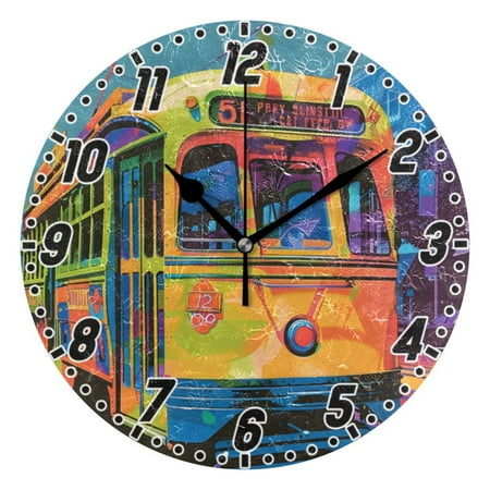 Pop Art Trolley Wall Clock 9.8 inch Battery Operated Clocks Non-Ticking Silent for Bedroom Office Kitchen Living Room