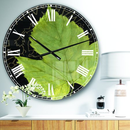 Porch & Den Green Leaf On Black' Traditional Oversized Metal Clock 23 in. wide x 23 in. high