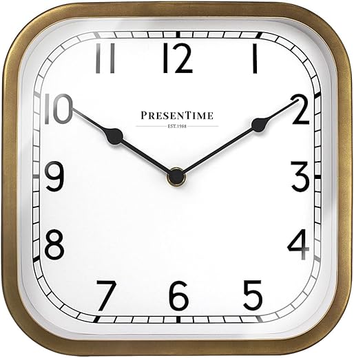 Presentime & Co 10" Anton Vintage Square Clock, Silent No Ticking, Wall & Mantel 2 in 1 Clock, Desk and Shelf Clock, Tabletop Décor, Antique Hamilton Gold