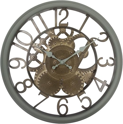 Presentime & Co 12 Farmhouse Gear Clock, Silent no ticking, Indoor/Outdoor Clock, Weatherproof, Sage Green & Antique Rusted Finish. Wall Décor/Outdoor Décor for Living room, Kitchen, Garden, Patio.