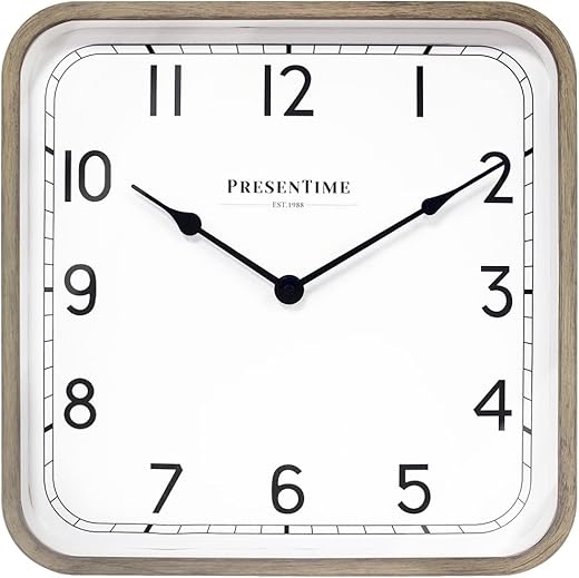 Presentime & Co. 16 Anton Modern Farmhouse Square Clock, Silent No Ticking, Wall Art and Timepiece for Home Decoration/Wall Décor, Light Gray Oak Color