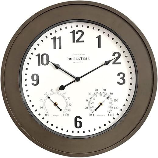 Presentime & Co. 20" Bradford in/Outdoor Farmhouse Clock with Weather Thermometer & Hygrometer, Weather Station, Farmhouse Wall Art and Timepiece for Farmhouse Décor, Faux Barnwood Finish