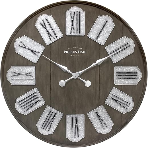 Presentime & Co. 36" Oxford Modern Farmhouse Wall Clock, Wall Art and Timepiece for Home Decoration for Livingroom, Entryway, Kitchen, Office Space. Oversized Clock - Gray Oak & Galvanized Finish