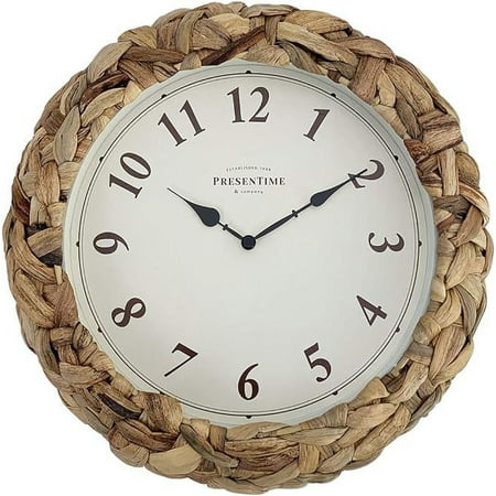 Presentime & Co Farmhouse Series, Rustic Woven Clock, 10.5 inch, Natural Woven Water Hyacinth/Sea Grass. Wall Sculpture, Wall Art and Timepiece for Home Decoration/Wall Decoration/Farmhouse Décor.