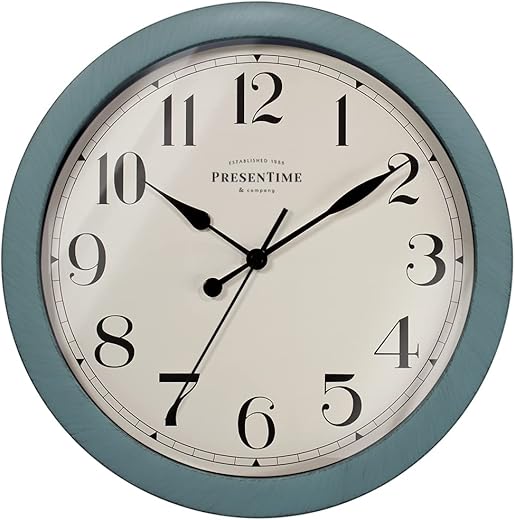 Presentime & Co Vintage Farmhouse Wall Clock, Aged Teal Finish, Silent No Ticking, Rustic and Retro Style, 11.5 inch