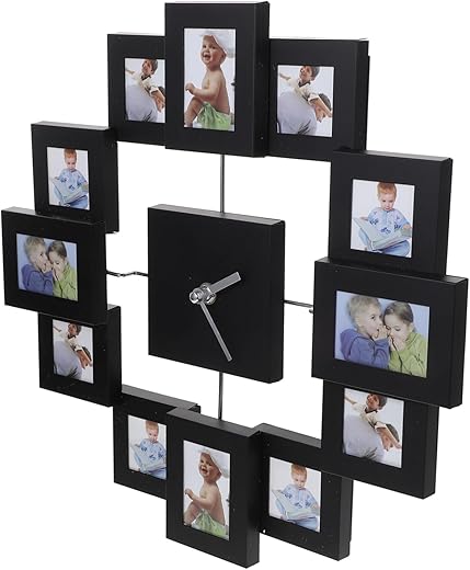 PRETYZOOM 14 Photo Frame Clock Household Decor Wall Clock Personalized The Office Decor Metal Photo Frame Personalised Home Décor Picture Frames Clocks Paint Aluminum