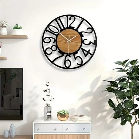 PRINxy Large Wall Clock for Living Room Decor 13 Inch Non Ticking Silent Battery Operated Modern Vintage Oversized Wall Clock for Bedroom Kitchen Black