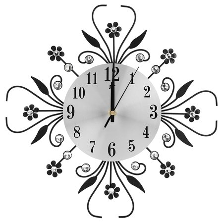 Product Trend Diamond-studded Round Leaf Petal Iron Wall Clock Bedroom Living Room Kitchen Iron Wall Clock ,Easy to Read Numerals