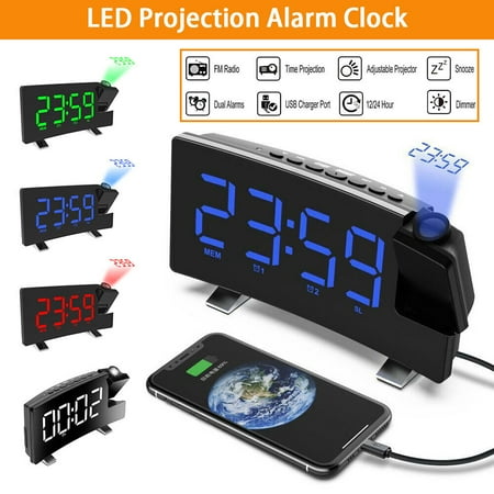 Projection Alarm Clock, 4-Level Dimmer, 8 Large Screen, 12/24H, USB Charging Port, Digital Alarm Clock Projector for Home