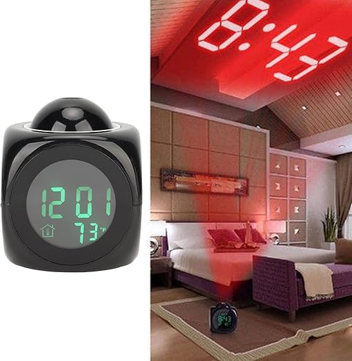 Projection Alarm Clock, LED Display Clock Mini Voice Timing Digital Projector Temperature Bedrooms Wireless Indoor Thermometer Time Multi Sleep Timer Nightlight for Bedchamber