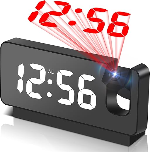 Projection Alarm Clocks for Bedrooms,LED Digital Clock with 180° Rotatable Projector on Ceiling Wall,Snooze Model,12/24H,2-Level Brightness Indoor Temperature for Heavy Sleepers Adults