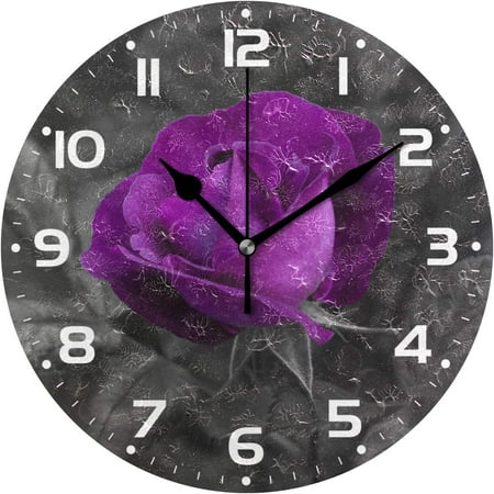 Purple Flower Rose Floral With Leaf Round/Square/Diamond Acrylic Wall Clock Oil Painting Home Office School Decorative Creative Dual Use Clock Art