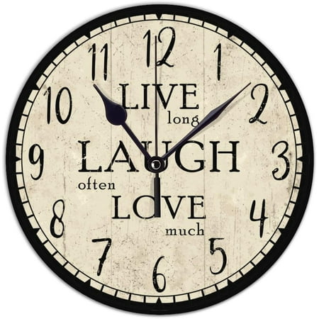 Pvc Clock With Live Laugh Love Round Wall Clocks For Bedroom Office Decorations 12In Silent & Non-Ticking Vintage Rustic Chic Style Clock Decorative For Men Cave Laundry Room